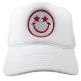 Star Eyed Happy Face White Foam Trucker Hat